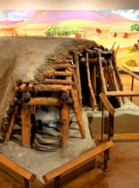 This image shows an exhibit inside the New Mexico History Museum, displaying artifacts and stories from New Mexico’s diverse cultural and historical past.