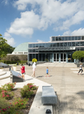  This image shows a wide view of the Houston Museum District, showcasing the diversity of museums in the area. It features some of the prominent buildings like the Houston Museum of Natural Science and the Museum of Fine Arts.

