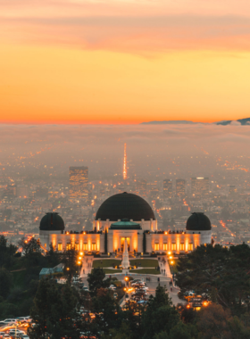 This image shows Griffith Observatory perched on Mount Hollywood, offering stunning city views and a glimpse of the stars through its telescopes.