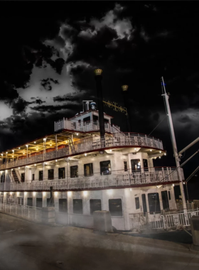 This image shows a group of people on the Prohibition Ghosts Walking Tour in Louisville, exploring haunted locations, learning about the city’s Prohibition history, and hearing spooky stories.