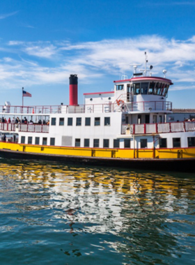  This image shows a boat tour around Casco Bay, Maine, with stunning views of its islands, lighthouses, and waterfront homes, providing a peaceful and scenic way to explore the coastal beauty of the region.