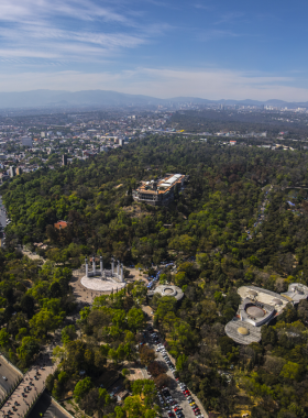 This image shows the expansive Bosque de Chapultepec with vibrant green landscapes, a serene lake with paddleboats, and families enjoying recreational activities. The park’s historic monuments and cultural landmarks provide a perfect blend of leisure and history.