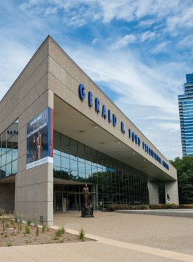  This image shows the exterior of the Gerald Ford Presidential Museum, located in Grand Rapids, Michigan, showcasing its historical architecture and surrounding gardens, a tribute to the 38th U.S. president.