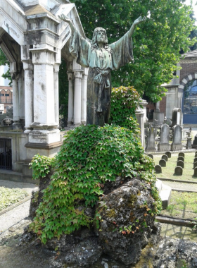 This image shows Milan’s Monumental Cemetery, an open-air museum with intricate sculptures, tombs, and stunning monuments. The peaceful atmosphere and artistic craftsmanship make it a unique place to visit.