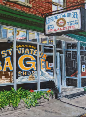  This image shows the popular St-Viateur Bagel shop in Montreal, where freshly baked Montreal-style bagels are sold, drawing both locals and tourists to its iconic spot in the Mile End neighborhood.