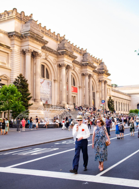 This image shows the iconic façade of The Metropolitan Museum of Art, one of the world’s largest museums. It houses thousands of works of art from diverse cultures, offering visitors a glimpse into history, creativity, and the world of fine arts.