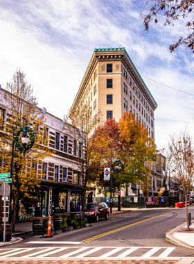 This image shows an art gallery in Asheville, showcasing the city’s vibrant arts scene, filled with eclectic exhibits, street art, and local creativity.