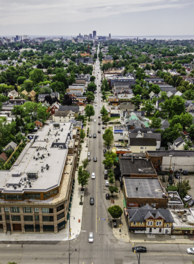 This image shows the vibrant streets of Buffalo’s Elmwood Village, featuring unique boutiques, cafes, and local shops, offering a charming atmosphere for those looking to explore Buffalo's culture.