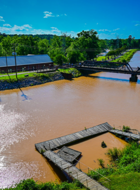 This image shows Riverfront Park in Columbia, with peaceful riverside views, walking trails, and lush greenery. The park offers a perfect spot for relaxation and outdoor activities in a scenic urban environment.