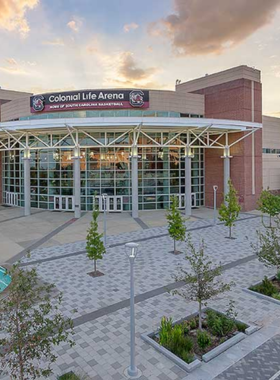 This image shows an event at the Colonial Life Arena in Columbia, filled with excited spectators. The modern arena hosts sports games, concerts, and live performances, making it a key entertainment venue in the city.