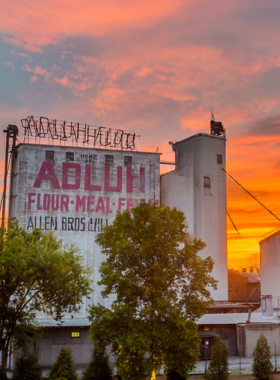 This image shows the historic Adluh Flour Mill in Columbia, now home to local restaurants and shops. The blend of history and modern commerce creates a unique destination for dining and shopping in the heart of the Vista district.