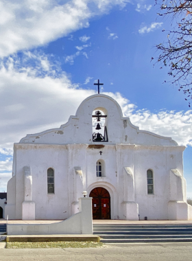 "This image shows a historical view of the El Paso Mission Trail, showcasing the three major missions along the 9-mile route, with their beautiful Spanish colonial architecture, offering a deep dive into the region's religious and cultural history."