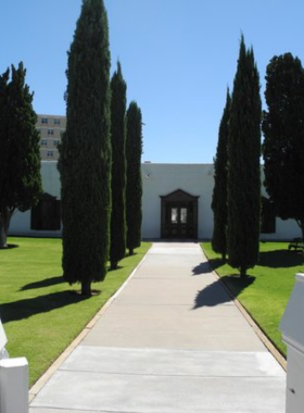 "This image shows the historic Magoffin Home, a beautifully preserved adobe house that once served as a residence for an influential El Paso family, offering visitors a chance to step back into 19th-century life and experience the city's history."