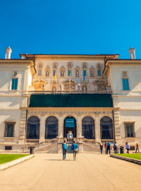 This image shows the Galleria Borghese, a renowned art gallery in Rome. It showcases masterpieces by Caravaggio, Raphael, and Bernini, set in a beautiful villa surrounded by peaceful gardens.