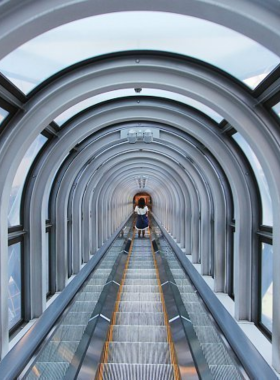 This image shows the observatory at the Umeda Sky Building in Osaka, offering panoramic views of the city. The open-air garden on the rooftop provides a stunning experience, especially during sunset, with breathtaking views of the Osaka skyline and surrounding areas.