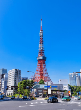 This image shows the breathtaking panoramic view from the Tokyo Tower observation deck, with a clear view of Tokyo’s sprawling cityscape, skyscrapers, and iconic landmarks like Mount Fuji on a clear day.