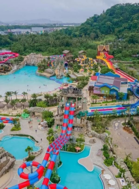 This image shows the thrilling water slides at Andamanda Phuket Water Park, where families and thrill-seekers can enjoy water fun and adventure in a vibrant setting.