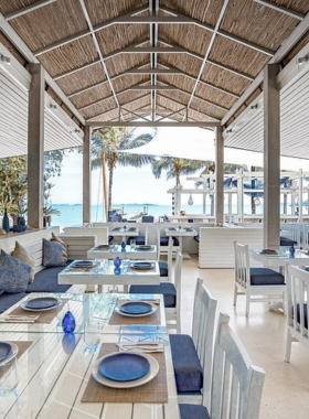 This image shows Barceló Coconut Island Resort, featuring its eco-friendly architecture and serene island atmosphere. Guests are seen enjoying all-inclusive meals, unlimited drinks, and the tranquil beachfront, emphasizing the resort's commitment to sustainability.