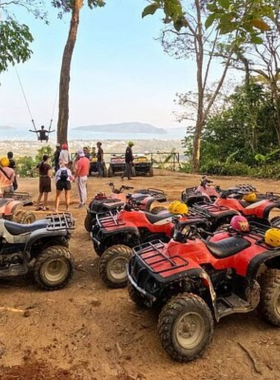 This image shows an ATV rider navigating through the rugged terrain of Phuket. The off-road adventure takes participants through jungle trails and dirt paths, leading to stunning viewpoints and waterfalls, offering an exciting and thrilling ride.