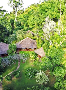 This image shows the tranquil setting of Tamarind Springs Forest Spa, nestled in the jungle of Koh Samui. Guests can unwind with holistic treatments in a natural, serene environment surrounded by lush forest and soothing sounds of nature.