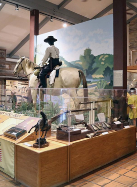 This image shows the Texas Ranger Hall of Fame and Museum in Waco, showcasing artifacts and memorabilia that highlight the legendary history of the Texas Rangers. Visitors explore interactive displays to learn about these iconic law enforcement officers.