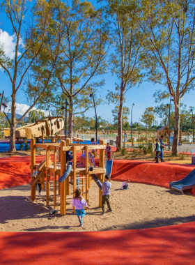 This image shows the Ellinikon Experience Park in Athens, once the site of the old international airport, now transforming into a vast coastal park. It offers green spaces, fitness areas, and playgrounds, and hosts various events and festivals throughout the year, creating an exciting environment for locals and tourists.