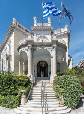 This image shows the Museum of Cycladic Art in Athens, home to a rich collection of ancient artifacts. The museum is particularly famous for its marble figurines from the Cycladic civilization, offering a fascinating glimpse into the Aegean's ancient culture and artistry.