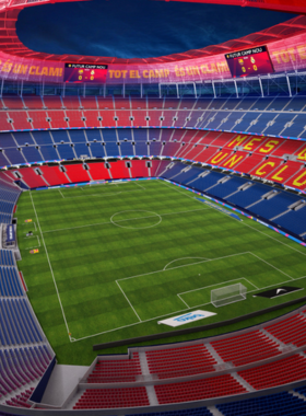 This image shows the iconic Camp Nou stadium, home to FC Barcelona. The massive stadium, with its energetic atmosphere, hosts football matches and events, making it a must-visit for sports fans.