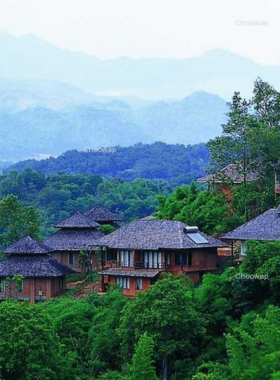 This image shows Phu Chaisai Mountain Resort, nestled in the lush green hills of Chiang Rai. The image highlights the resort’s eco-friendly bamboo cottages and panoramic views, offering a perfect retreat for nature lovers.