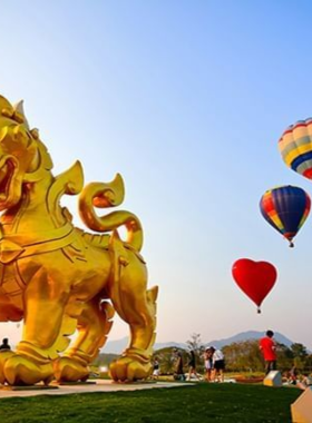 Singha-Park-Chiang-Rai-Tea-Plantations This image shows Singha Park in Chiang Rai, showcasing its vast tea plantations and scenic landscapes. The park offers a peaceful retreat where visitors can explore the plantations, learn about tea production, and enjoy stunning mountain views.