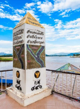 4. Golden Triangle : This image shows the Golden Triangle, a breathtaking region where Thailand, Laos, and Myanmar meet, with the Mekong River flowing serenely. The scenic beauty of the confluence and lush surroundings is perfect for landscape and historical photography.
