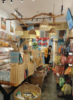 This image shows Saigon Kitsch, a quirky shop in Ho Chi Minh City offering unique, locally made souvenirs. The shop features an eclectic mix of items that combine traditional Vietnamese craftsmanship with modern design. Whether you’re looking for textiles, home decor, or accessories, Saigon Kitsch is a great place to pick up one-of-a-kind souvenirs that reflect the local culture.