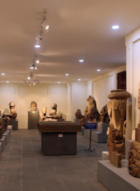 This image shows a collection of Cham artifacts displayed at the Cham Museum in Da Nang. The exhibits feature intricate sculptures, carvings, and relics from the ancient Champa Kingdom, showcasing the region’s rich cultural heritage. The image captures the museum's well-organized displays, giving visitors a glimpse into the history and artistry of the Cham people. It’s a perfect stop for those interested in Vietnam’s cultural past, with fascinating artifacts that tell the story of this ancient civilization.