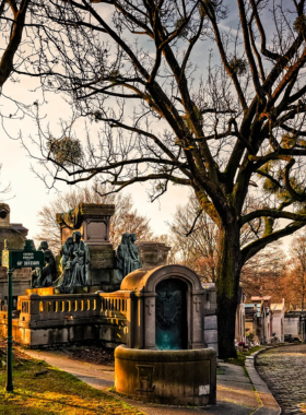 This image shows the peaceful and atmospheric Père Lachaise Cemetery in Paris, known for its beautiful tree-lined paths and historical significance. The cemetery is the final resting place of famous personalities like Jim Morrison, Oscar Wilde, and Édith Piaf. Visitors can wander the serene pathways, admire the artistic tombstones and memorials, and enjoy the quiet reflection that the cemetery offers. Père Lachaise is a unique blend of history, art, and tranquility, making it a memorable experience for all who visit.