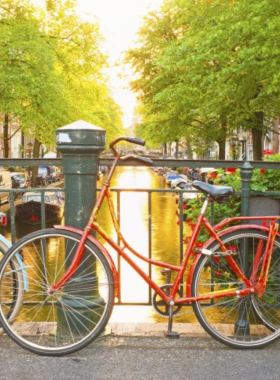 This image shows cyclists navigating the bike-friendly streets of Amsterdam. The city is known for its cycling culture, and renting a bike is the best way to explore its many attractions. Whether riding along scenic canals, through hidden alleyways, or enjoying the peaceful Vondelpark, cycling gives visitors the freedom to experience the city like a local. Just be sure to follow traffic rules and stay in the right lane, as locals tend to ride fast!