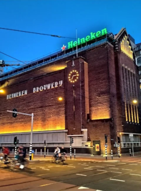 This image shows the Heineken Experience in Amsterdam, where visitors explore the history and brewing process of one of the world’s most famous beers. The interactive exhibits offer a fun, hands-on experience, and the tour ends with two complimentary beers enjoyed at a rooftop bar with spectacular city views. It’s a must-visit for beer lovers, providing a deep dive into Heineken’s legacy and allowing visitors to enjoy the vibrant atmosphere of the city.