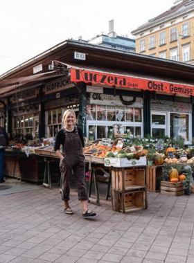 This image shows Naschmarkt, Vienna’s famous food market where locals and tourists shop for fresh produce, gourmet items, and international foods. The market is a vibrant place to explore, with vendors offering everything from spices to cheeses and fresh seafood. You’ll also find food stalls serving local Austrian dishes and international flavors. Whether you’re looking for ingredients or just enjoying the lively atmosphere, Naschmarkt is a perfect place to immerse yourself in Vienna's culinary scene.