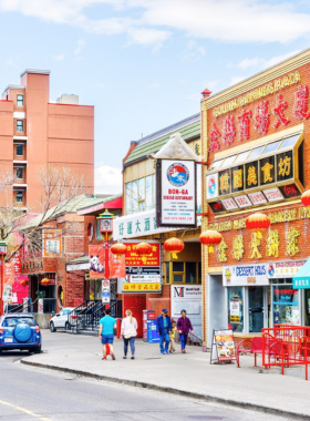 This image shows a bustling street scene in Calgary's Chinatown, where colorful storefronts, restaurants, and markets line the streets. The area is rich with cultural heritage and offers a unique blend of traditional Chinese goods, delicious cuisine, and historic landmarks. Whether you’re shopping for exotic spices, enjoying dim sum, or exploring the local art galleries, Chinatown provides an immersive experience that reflects Calgary’s diverse and vibrant cultural landscape.