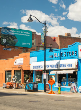 This image shows the charming Inglewood district in Calgary, filled with unique boutiques, art galleries, and cozy cafés. As Calgary’s oldest neighborhood, Inglewood offers a delightful mix of modern shops and historic buildings, making it a great spot to spend an afternoon exploring. Whether you're browsing through vintage stores, dining in eclectic restaurants, or admiring local art, Inglewood provides a perfect balance of cultural experiences and laid-back charm in Calgary’s heart.