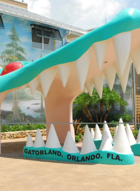 This image shows Gatorland, also known as the “Alligator Capital of the World,” where visitors can get close to alligators and crocodiles. The park features exciting attractions like the Gator Jumperoo show and the Gatorland Screamin' Gator Zip Line, offering thrilling experiences. It’s a unique wildlife park where guests can observe and interact with these fascinating creatures in an exciting and educational environment, providing a one-of-a-kind adventure.