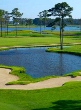 This image shows golfers enjoying a sunny day at the Ocean City Golf Club, with lush green fairways and water features enhancing the scenic beauty of the course. The club is known for its challenging layout and beautiful views, attracting golfers of all skill levels. The well-maintained course provides an ideal setting for a round of golf, where players can relax and enjoy the game while surrounded by nature. Ocean City Golf Club is a perfect destination for a golf getaway."